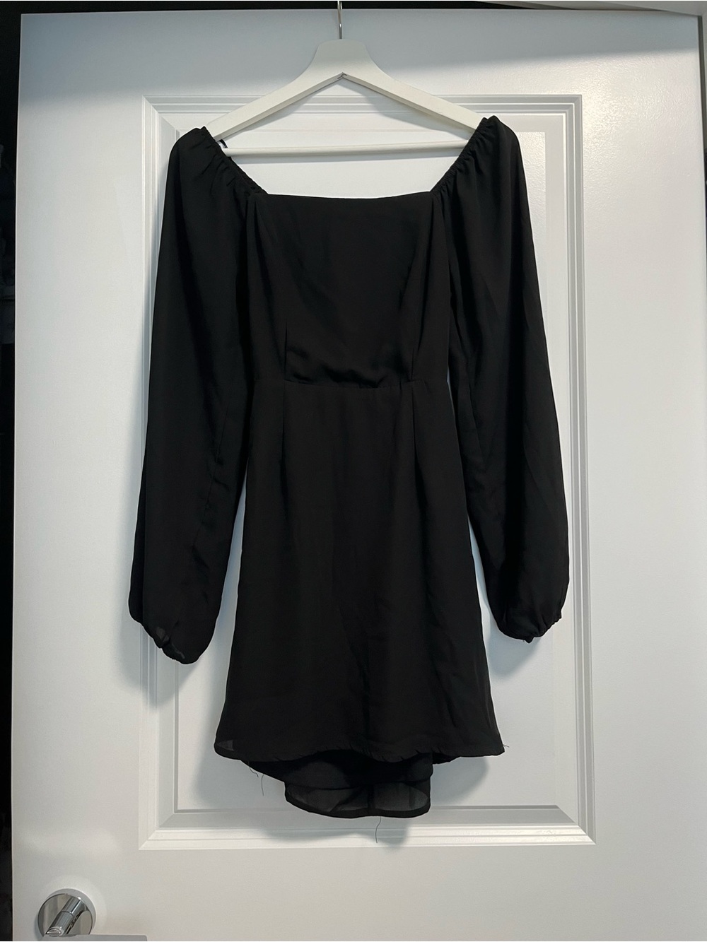 Black Long Puff Sleeve Mini Dress